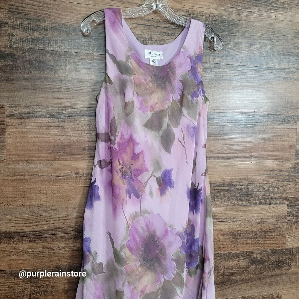 Vtg Studio 1 Floral Chiffon Maxi Dress 14 P Ethereal Gardencore Fairycore - Picture 3 of 10